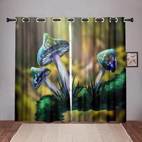 Thick Nature Mushroom Forest Dreamy Pink Blackout Window Curtain for Bedroom Living Room Bathroom Kicthen Door Hall High Shading W55 X H120cm X 2&HOOK