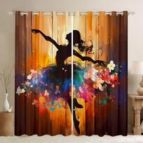 Pink Ballet Curtain for Girls Children Teen Bedroom Window Curtain Black Girl Flower Decorative Home Curtain Drape 2panels 100W130H(CM)40x51in&rod pocket