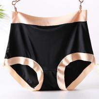 55-120KG Oversized Panties Women Satin Knicker Large Size Underwear Female High Waist Briefs Contrast Sexy Bikini Pantys M juoda