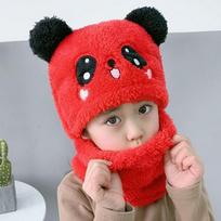 Children's Cartoon Scarf Hat Girl Winter Warm Neckband Hats Integrated Baby Warm Windproof Face Covering Ear Protection Beanies red