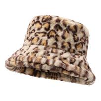 Women Winter Hat Flat Dome Leopard Print Basin Hat Thickened Warm Plush Bucket Hat Warm Knit Outdoor Hat smėlis