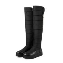 Krazing Pot PU Down Fiber Tarpaulin Autumn Winter Shoes Med Heels Size 44 Wedges Super Size Snow Boots Round Toe Keep Warm Knee Boots 34 juoda
