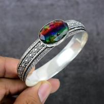 Mystic Topaz Gemstone Handmade 925 Sterling Silver Cuff Bangle Adjustable d5J52