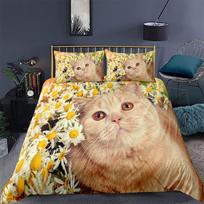 Orange Cat Duvet Cover Set King Queen Size Cute Animals Pattern Polyester Comforter Cover Quilt Cover For Kids Teens Bedding Set EU single(135x200cm) white