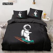 Space Duvet Cover Set Microfiber Outer Space Astronaut American Flag Pattern Bedding Set for Boys Girls Queen King Quilt Cover EU single(135x200cm) white