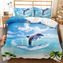 Shark Bedding Set King Size for Girl Boys Tropical Marine Life Ocean Fish Sea Turtle Rainbow Color Coral Polyester Duvet Cover EU Single(135x200cm)