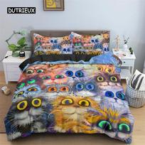 Watercolor Cartoon Cat Duvet Cover Microfiber Cute Animals Comforter Cover Abstract Pet Cat Bedding Set King Twin Single Size EU single(135x200cm) gray