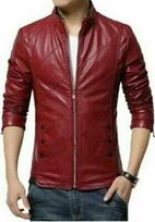 Men's Genuine Soft Lambskin Leather Jacket Handmade Stylish Biker Motorcycle XS raudona