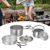 Camping Mess Kit Soup Pot Stockpot Versatile Easy to Clean Outdoor Cookware Fry Pan for Picnic gray