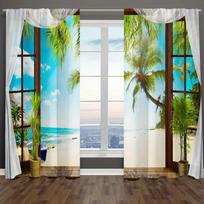 2 Panels 3D Beach Landscape Pattern Curtains Light Filtering Window Treatment Set  Curtain For Living Room Bedroom Home Decor 2x60Wx50H(CM)&Grommet Top blue