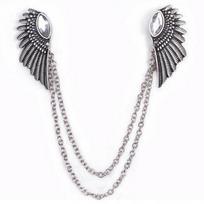 Retro apykaklė Clip Punk Chain Kutas Palaidinė Marškinėliai Angel Wing Tips Pin Sagė