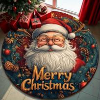 1Pcs Christmas Santa Claus Pattern Round Area Rug Indoor Non-Slip Washable Fiber Carpet Soft Comfortable Mat For Bedroom Living Room 60X60cm