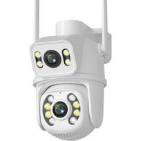 Nauja ES 8MP 4K WIFI IP kamera PTZ dvigubas objektyvas su dvigubu ekranu, dirbtinio intelekto žmogaus aptikimo naktinio matymo lauko Wifi stebėjimo kamera ICsee CCTV vaizdo įrašas Without TF card balta