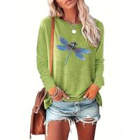 New Multicolour Dragonfly Print Women's T-shirt Long Sleeve Crop Top Female Graphic Blouse Plus Size Women's Clothing Shirts 8XL black