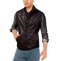 Classic Western Black Waistcoat Zipper Men Lambskin Leather Vest Coat Jacket XS juoda