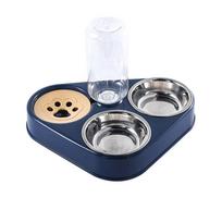 Dog And Cat Self-Service Feeder Anti-Knock Double Bowl Water Bottle Pet Supplies Stainless Steel Feeder Cat Drinking Fountain gray