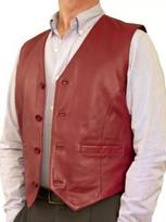 Red 100% Lambskin Leather Handmade Vest Coat Button Western Jacket Waistcoat Party Men S raudona