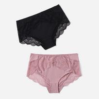 2 vnt. moteriškos gėlėtos nėriniais kelnaitės itin plonos apatinės kelnaitės seksualūs apatiniai juodi ir rožiniai trumpikės 0Xl-5Xl 0XL black
