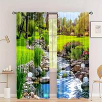 Park Nature Four Seasons Landscape Semi-Blackout Curtains 2Pcs Art Deco Drapes Rod Pocket Decoration for Bedroom Kitchen Blinds 100W130H(CM)40x51in&rod pocket