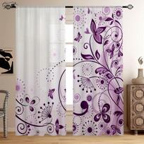 Butterfly Love Flower 3D Printed Curtains Pastoral Beautiful Dream Bedroom Living Room Study Polyester Fiber Decorative Curtains W50xH130(CM)x2PCS&Rod pocket black
