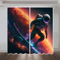 2pcs Outer Space Blackout Curtains Blue Starry Sky Night Star Print for Living Room Bedroom Kitchen Bathroom Home and Room Decor 100W130H(CM)40x51in&Grommet Top
