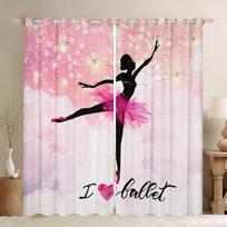 2 panel Girls Dancing Ballet Pink Curtains for Girls Bedroom Window Princess Room Grommet Top Rod Pocket cortinas Free Shipping (W50cmxH130cm)x2&Rod Pocket