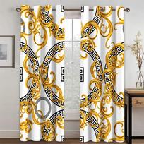 2Panels Living Curtain Black Gold Curtain Abstrakčio rašto spausdinta užuolaida miegamojo svetainei virtuvės lango rideau (50Wx50H)x2(CM)&Grommet Top yellow