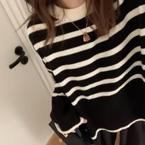 Harajuku Sweet Thicken Warm Sweater Striped Loose Knitted Jumpers Long Sleeve O-Neck Casual Sweater Women Autumn Winter S juoda