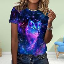 Fashion Women Animal Wolf Print T Shirt Funny Casual O-neck Short Sleeves T-shirt Summer Female Tee Shirt XS mėlyna