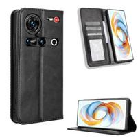 Odinis atverčiamas dangtelis, skirtas ZTE nubia Z70 Ultra odiniam PU telefono dėklui, atsparus smūgiams, patvarus retro dėklas for ZTE nubia Z70 Ultra juoda