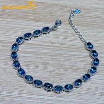SACEGEMS 925 sterlingo sidabro 4*6 mm natūralaus Londono mėlynojo topazo brangakmenio apyrankės moterims sužadėtuvėms, kokteilių vakarėliui, puikūs papuošalai 20CM mėlyna