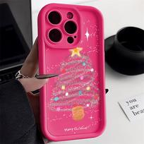 Kalėdinis telefono dėklas iPhone 11 13 12 14 15 16 Pro Max XR XS Samsung A15 A55 A05 Redmi 12 13C OPPO A16 A18 A60 Reno 11 Vivo Y17S Y12 infinix note iPhone 7&8 rožinė