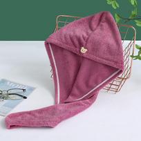 Koralų vilnos greitai džiūstančių plaukų rankšluosčių kepurė su išsiuvinėtu trikampiu 24x65 cm pink