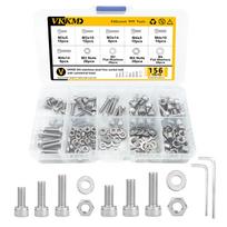 156Pcs 304 stainless steel hex head screw and nut series kit, key equipped hex head cover kit