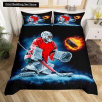 Ice Hockey Sports King Queen Duvet Cover Burning Hockey Ball Bedding Set for Teens Athlete Black 2/3pcs Polyester Quilt Cover EU single(135x200cm)