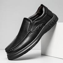 2024 New Men's Office Shoes Slip on Loafers Handmade Leather Casual Footwear Male Comfortable Outdoor All-match Man Sneakers 38 juoda
