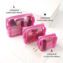 3Pcs/Set Travel Rose Mesh Cosmetic Bag Zipper Makeup Bag for Women Wash Toiletry Bag Makeup Washing Organizer Storage Pouch