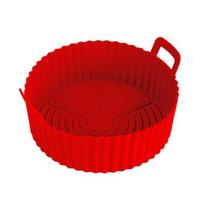 Yousheng Silicone Baking Pan Tray for Air Fryer Reusable Liner Pot Protector with Raised Edge Double Handles Non-Stick Heat-Resistant Kitchen Gadgets raudona