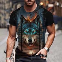 Vintage T Shirt For Men Wolf Animal Print Short Sleeve Top 3D Casual Street Men's T-shirt Oversized Tee Shirt Oversized Clothing S black