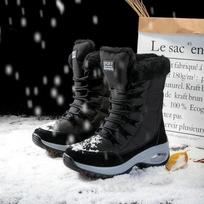 Winter Hiking Boots Shoes for Women Platform Fur Warm Snow Boots Waterproof Slip on Women Comfortable Outdoor   zapatos 36 juoda