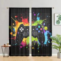 2 pieces, colorful game controller curtains - semi blackout - very suitable for living room, bedroom, kitchen, home decoration W150CM H166CM&Rod pocket
