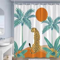 Mid Century Shower Curtains Tropical Plant Leopard Sun Palm Trees Modern Art Polyester Fabric Bathroom Curtain Decor with Hooks 120x180cm-47x70in