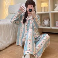 Aesthetics Tulips Flower Print Women Pajama Autumn Winter Striped Design Pajamas Women's Long Sleeve Casual Sleepwear M gray