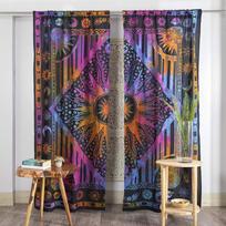 Bless International Beautiful Indian Bohemian Psychedelic Hippie Burning Sun Window Curtain Panels for Bedroom, Living, Balcony (Purple Tie Dye) 25"W x 74"L (Pack of 2)