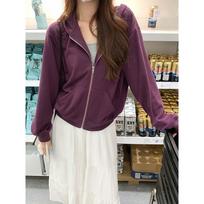 Autumn new style purple lazy and relaxed outfit top zipper hooded long-sleeved cardigan women's sweatshirt beautiful jacket S