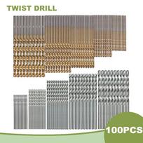 100 vnt. spiralinių grąžtų 1-3 mm rankinis elektrinis grąžtas DIY medienos apdirbimo grąžtas titanu dengtas natūralios spalvos grąžto antgalių įrankių priedų rinkinys Round