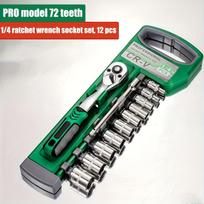 72 Tooth 12 Piece Ratchet Wrench Socket Set 1/4  -3/8  -1/2  Metric Set Automotive Maintenance and Household Tools Set gray