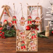 12pcs Wooden Christmas Ornaments Gingerbread Man Ornaments for Christmas Tree Decorations