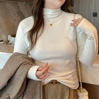 New German Velvet Half Turtleneck Brushed Bottoming Shirt for Women, Autumn and Winter Stand-up Collar Top Can Be Worn Outside with Slim Long Sleeves S