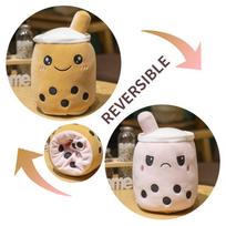 Two-side Reversible Bubble Tea Plush Toys Secret Pouch Boba Plushie Doll Soft Stuffed Boba Milk Tea Creative Kids Birthday Gift 15cm beige